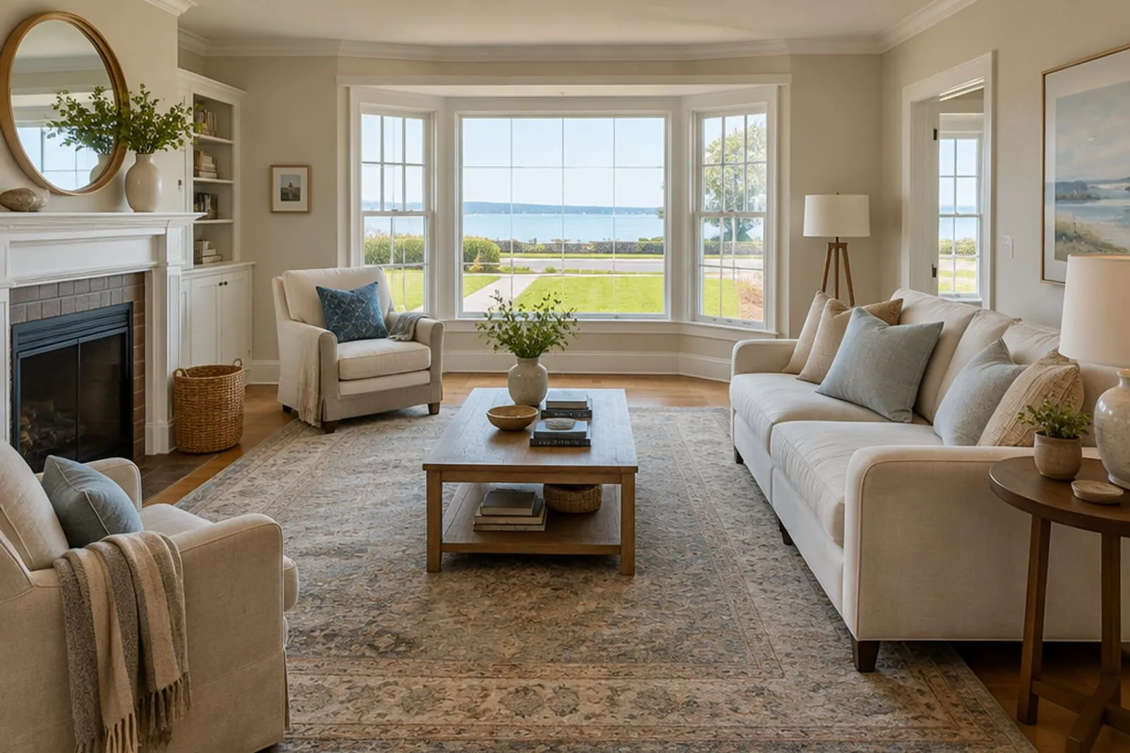 Area rug in a detached house with a bay window, the kind of home found in Bayside, Queens