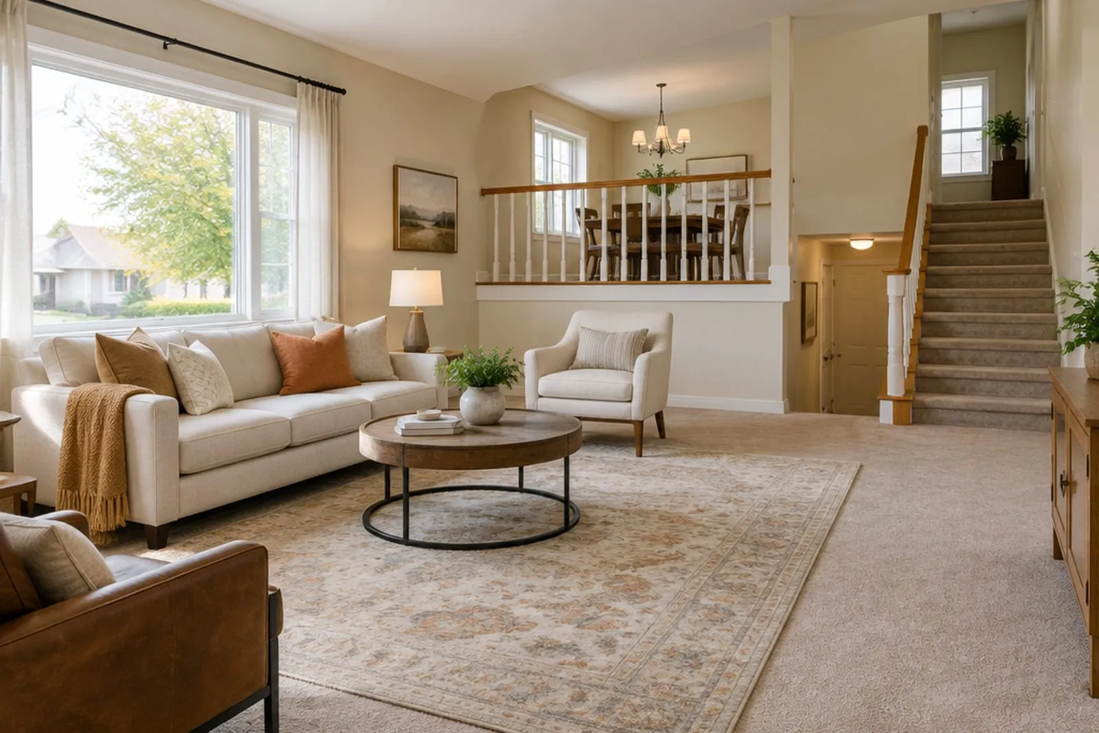 Area rug in a split-level house with wall-to-wall carpet, the kind of home found in New Dorp, Staten Island