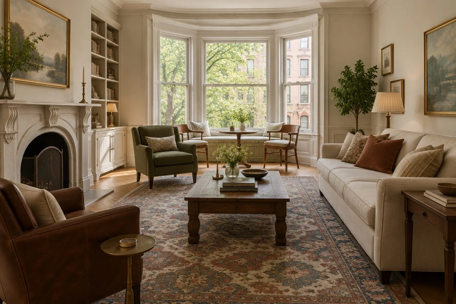Area rug in a prewar apartment with a deep bay window, the kind of home found in Upper West Side, Manhattan